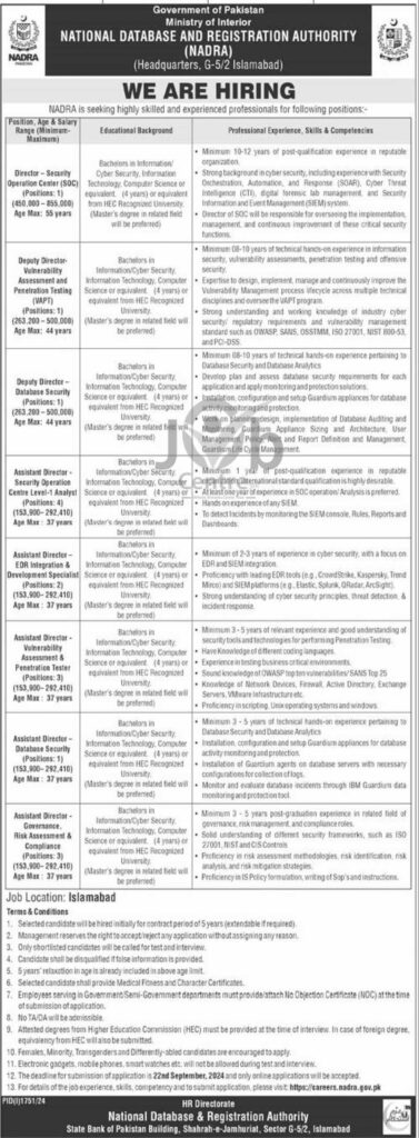 National Database and Registration Authority NADRA Islamabad Jobs 2024 Advertisement