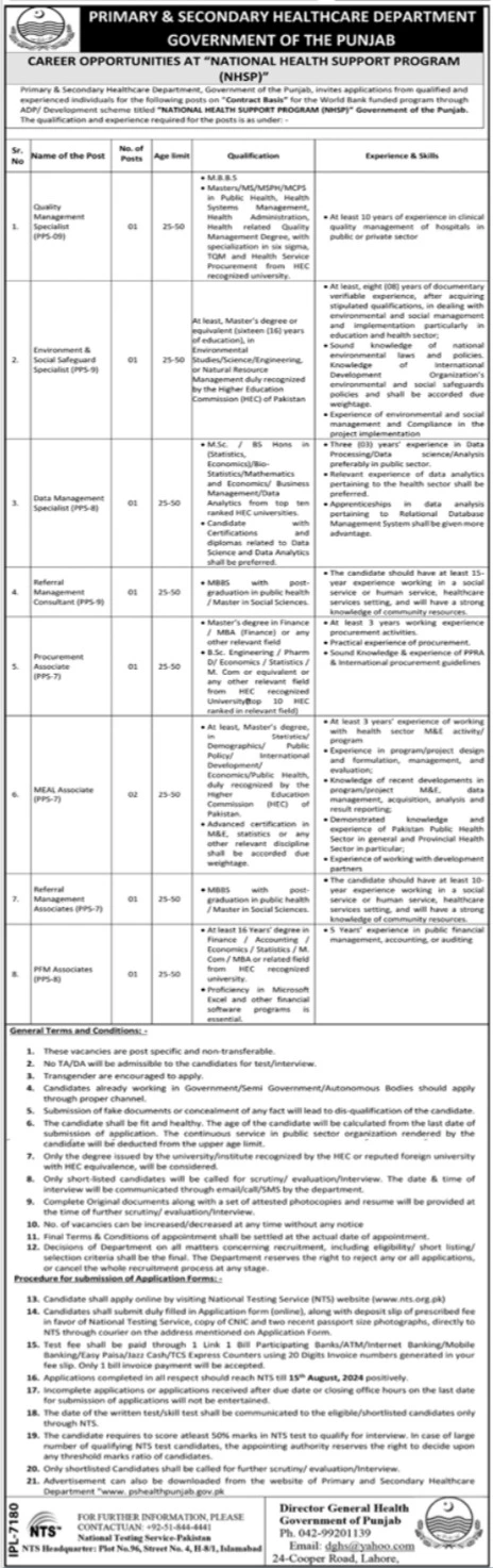 National Health Support Program NHSP Jobs 2024 Advertisement