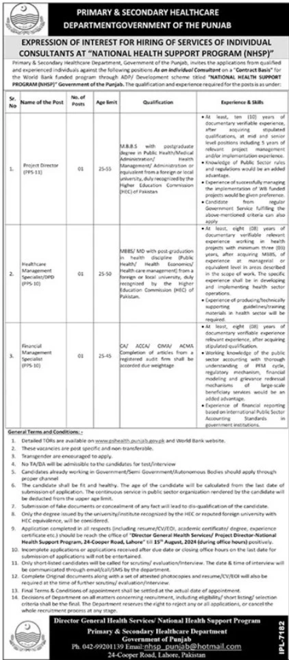 National Health Support Program NHSP Jobs 2024 Advertisement