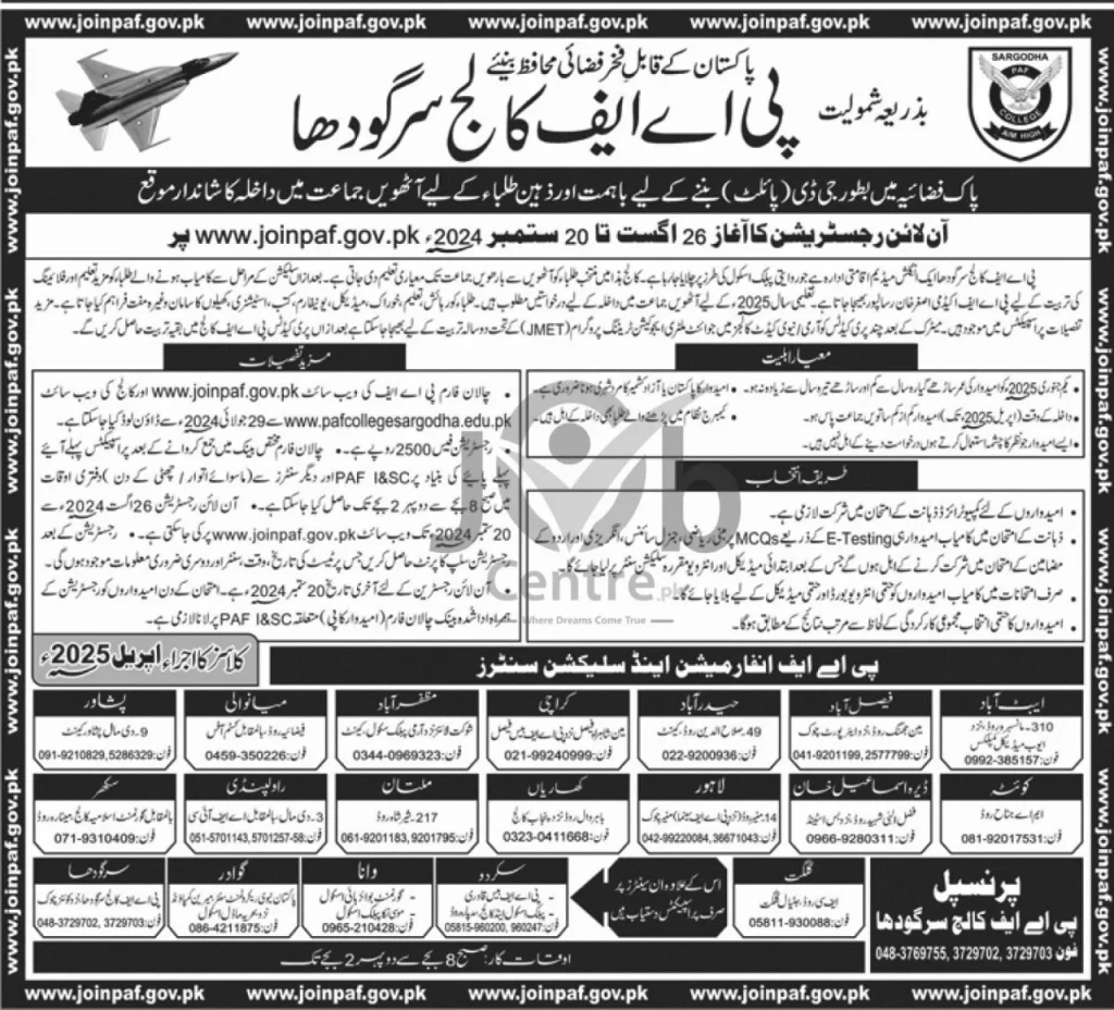 PAF College Sargodha Jobs 2024 Advertisement