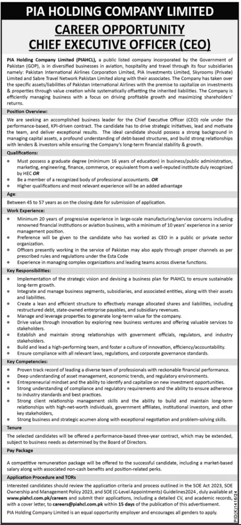 PIA Holding Company Limited PIAHCL Jobs 2024 Advertisement 