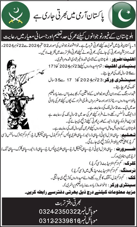 Pak Army Balochistan Sipahi Jobs 2024