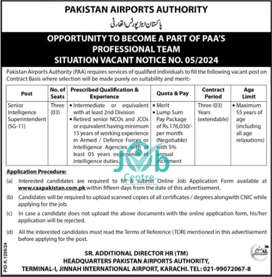 PAA Senior Intelligence Superintendents Jobs 2024 Advertisement