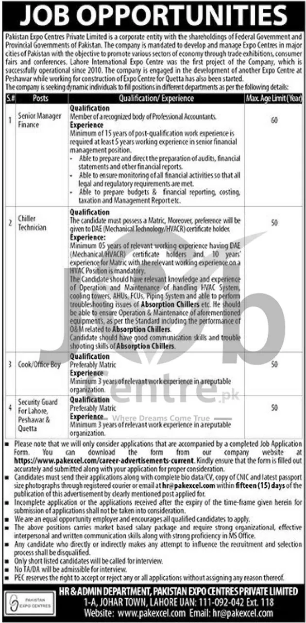 Pakistan Expo Centre's Jobs 2024