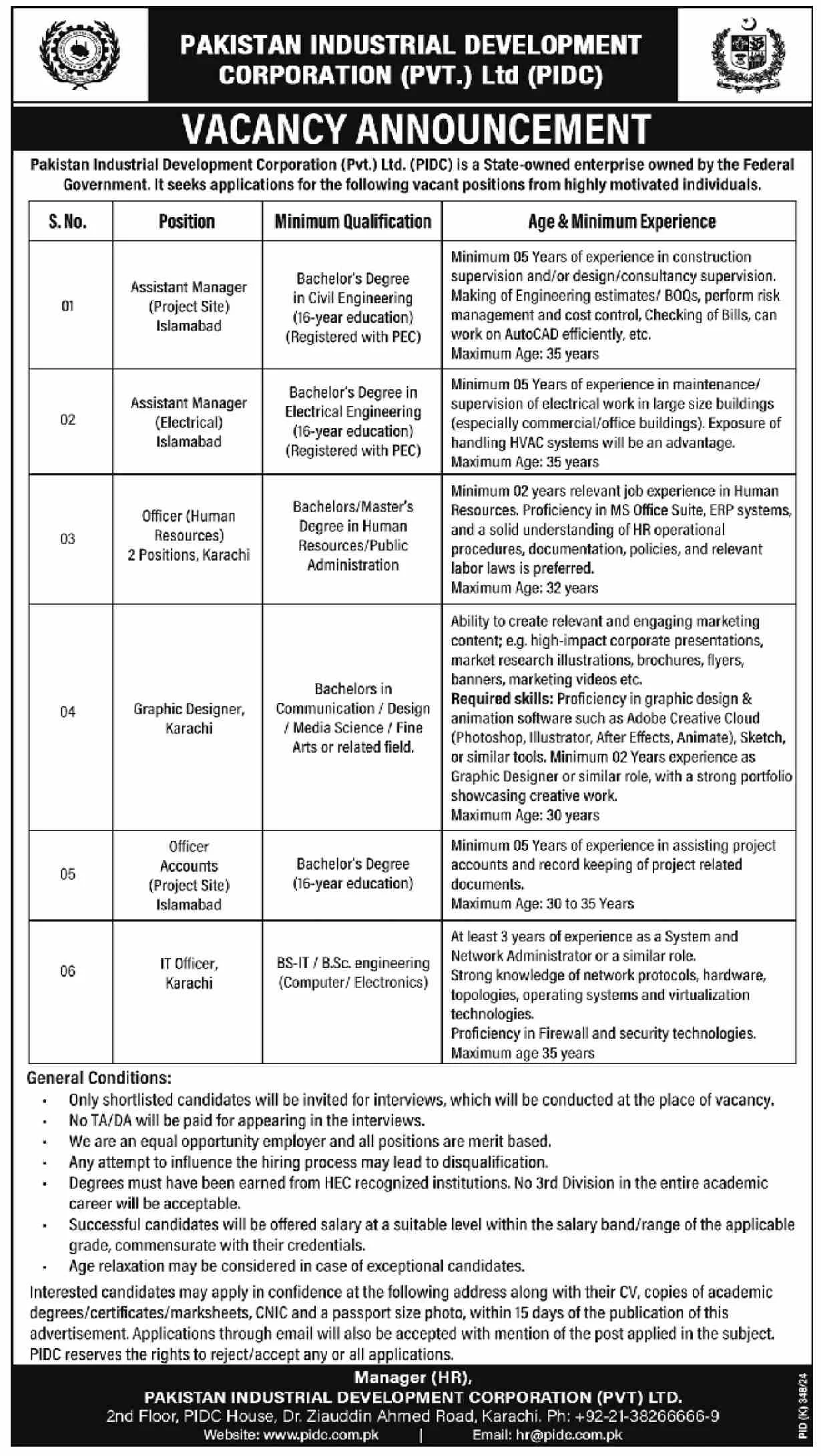 Pakistan Industrial Development Corporation PIDC Jobs 2024