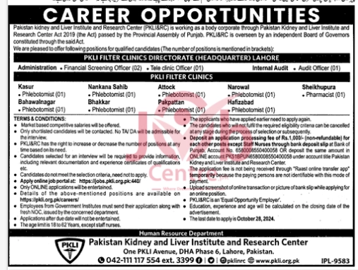 Pakistan Kidney and Liver Institute and Research Centre PKLI Jobs 2024 Advertisement