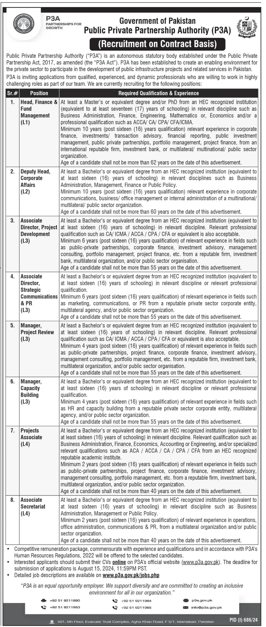 Public Private Partnership Authority P3A Jobs 2024 Advertisement