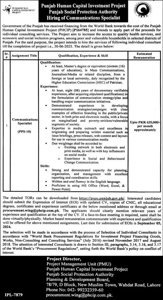 Punjab Social Protection Authority PSPA Jobs 2024 Advertisement