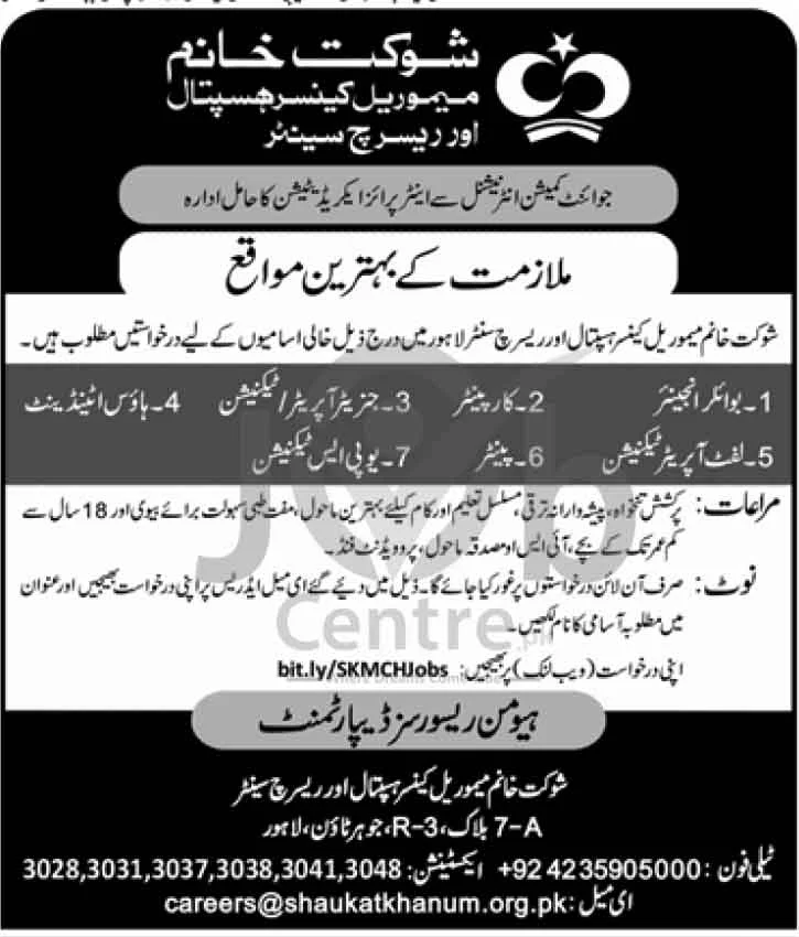 Shaukat Khanum Hospital Lahore Jobs 2024 Advertisement