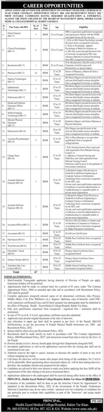 Sheikh Zayed Medical College Rahim Yar Khan Jobs 2024