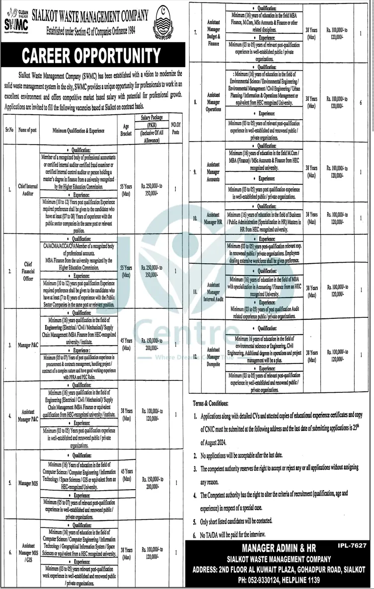 Sialkot Waste Management Company Jobs August 2024 Advertisement