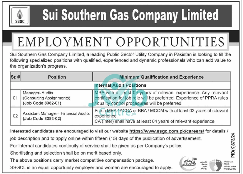 Sui Southern Gas Company Limited Jobs 2024 Advertisement 