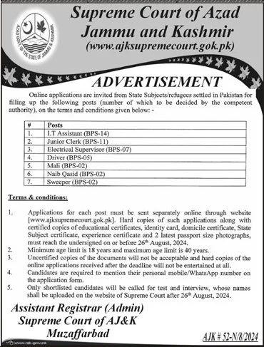 Supreme Court Of AJK Jobs 2024