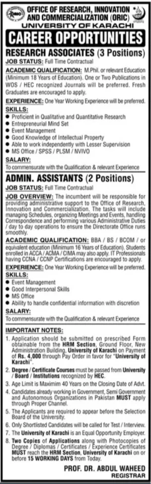 University Of Karachi UOK Jobs 2024 Advertisement