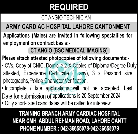 ACH Lahore Cantt Job 2024 Advertisement