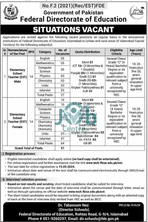 Federal Directorate of Education Jobs 2024