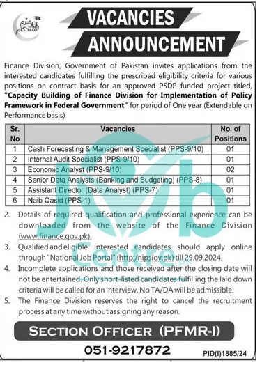 Finance Division Government PPS-01 to PPS-10 Jobs 2024 Advertisement