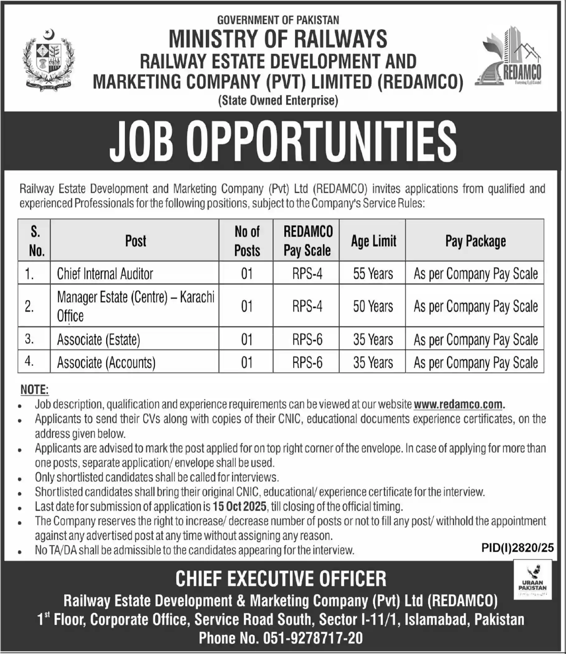 Ministry of Railways Jobs 2025 Today Advertisement