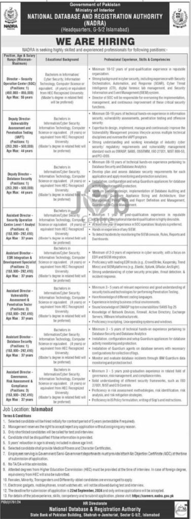 Latest NADRA Recruitment 2024 Advertisement