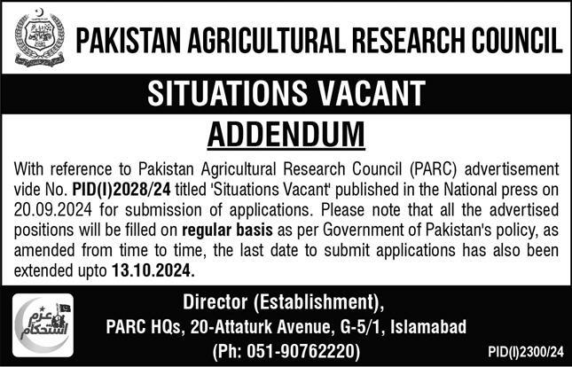 Latest PARC Jobs 2024 Advertisement