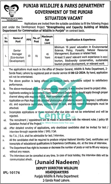 Latest Punjab Wildlife & Parks Department Jobs 2024 Advertisement