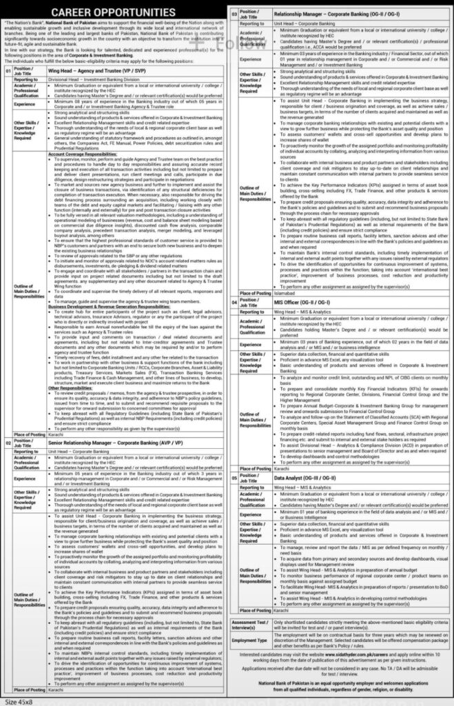 National Bank of Pakistan NBP Jobs 2024 Advertisement