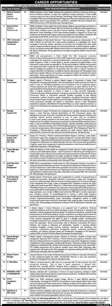 National TB Control Program NTP Jobs 2024 Advertisement