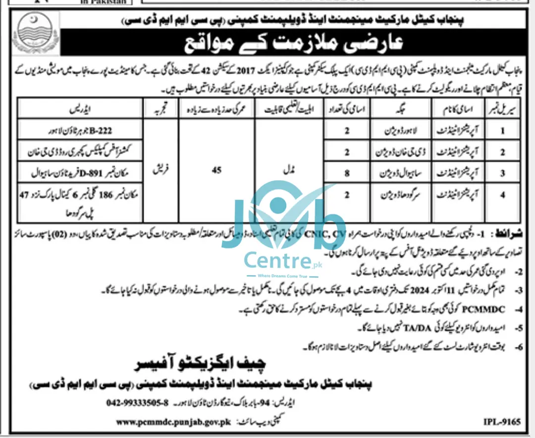 PCMMDC Jobs 2024 Advertisement