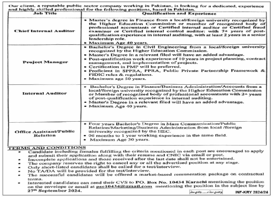 PO Box No 10434 Karachi Jobs 2024 Advertisement