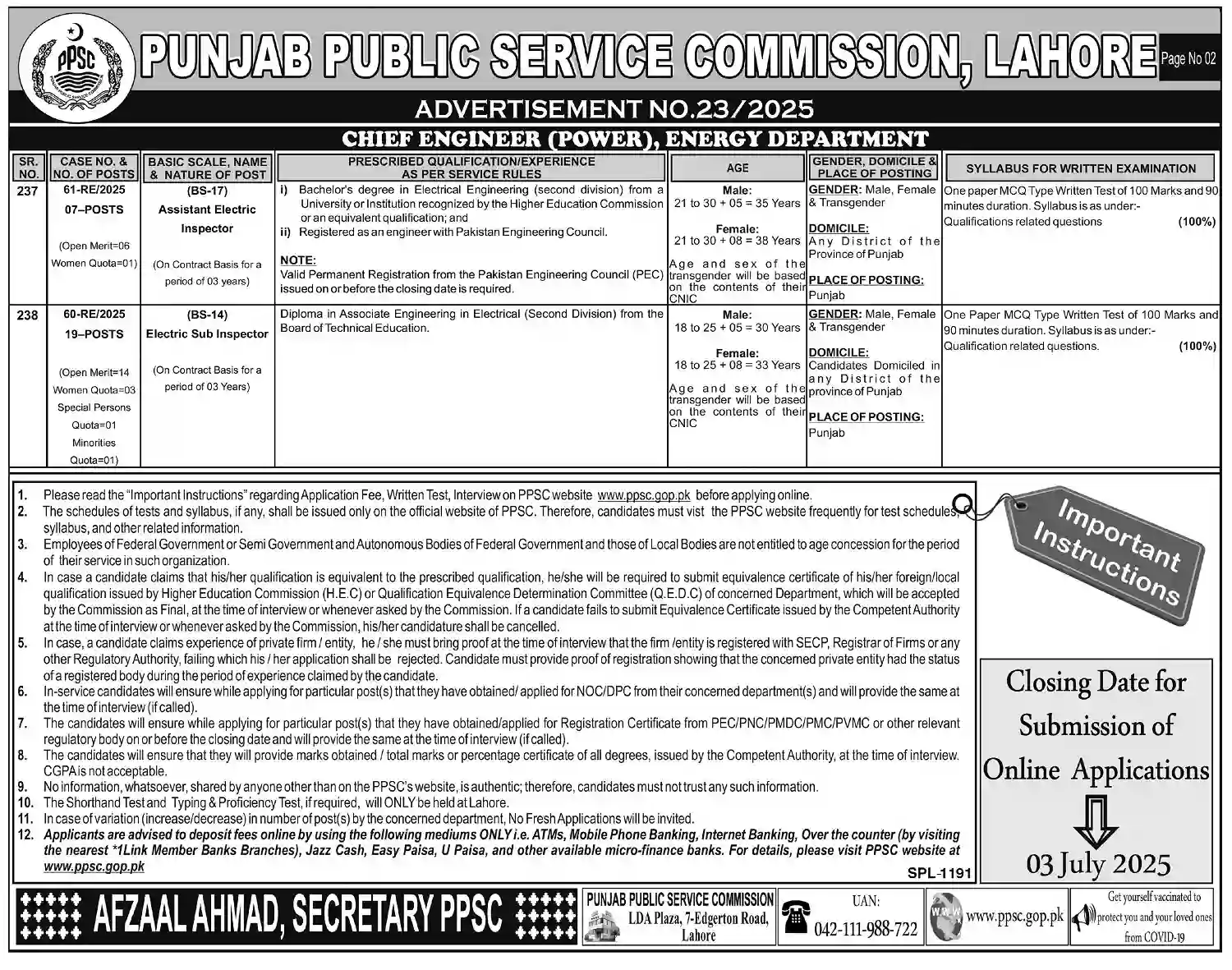 PPSC Ads 23 Jobs Online Apply 2025 Advertisement