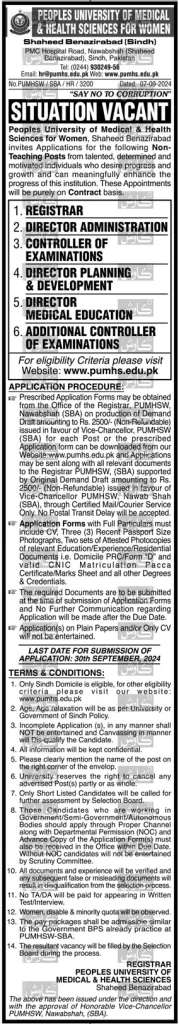 PUMHS Jobs 2024 Advertisement