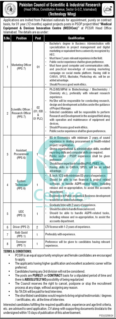 Pakistan Council of Scientific and Industrial Research PCSIR Jobs 2024 Advertisement