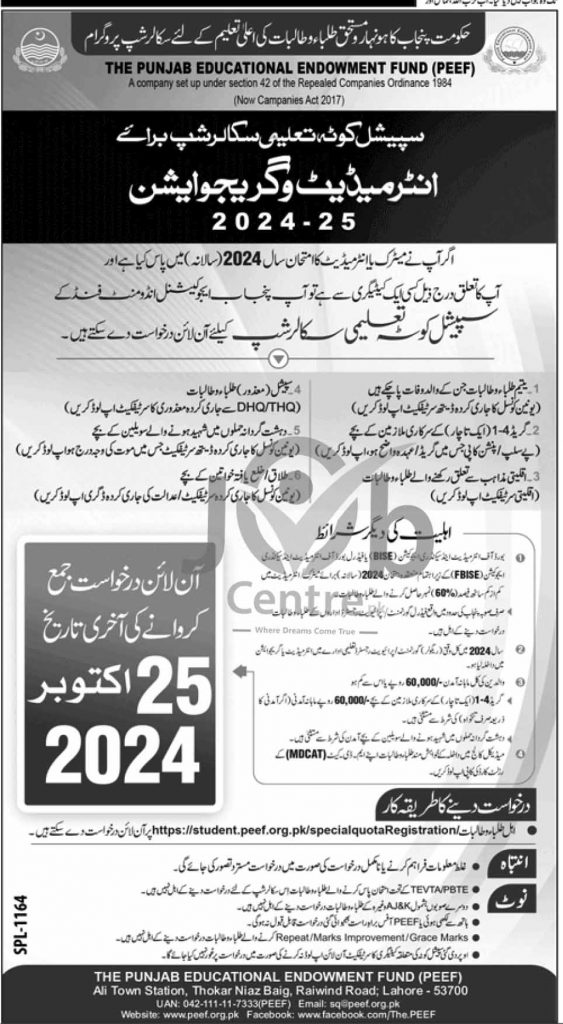 The Punjab Educational Endowment Fund PEEF Scholarship 2024