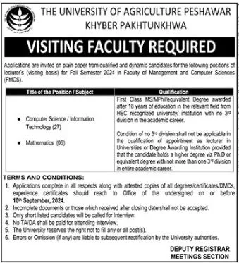 University of Agriculture Peshawar Jobs 2024