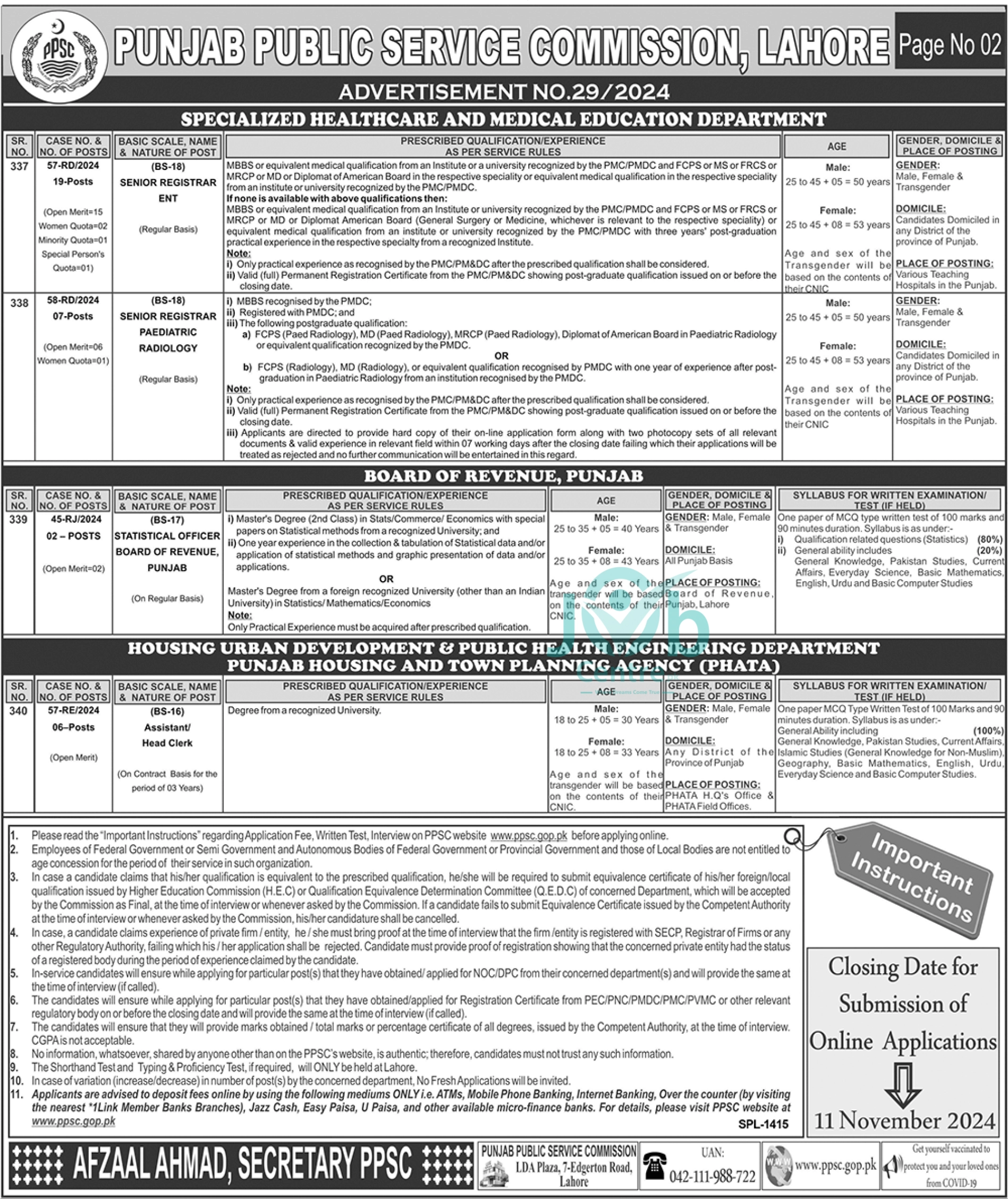 PPSC Jobs Advertisement No 29 Page # 02