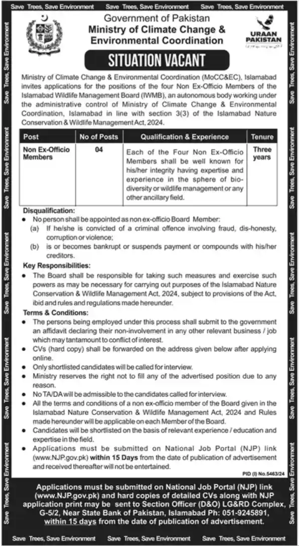 Ministry Of Climate Change Islamabad Jobs 2025 Latest Advertisement