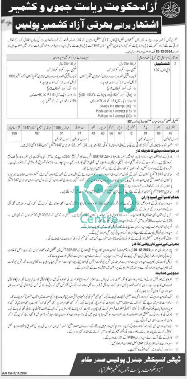 AJK Police Constable Jobs 2024 Advertisement