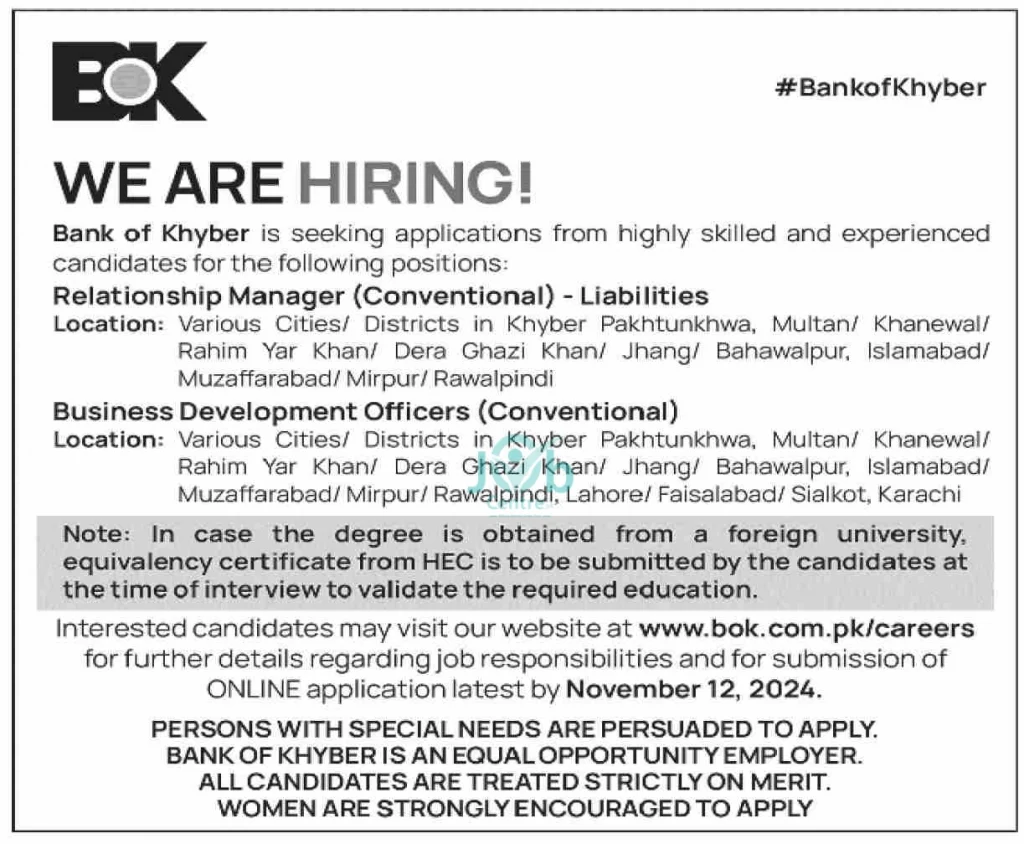 BOK Business Development Officer Jobs Advertisement