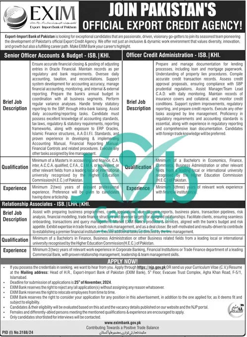 Exim Export Import Bank Of Pakistan Careers 2024 Advertisement