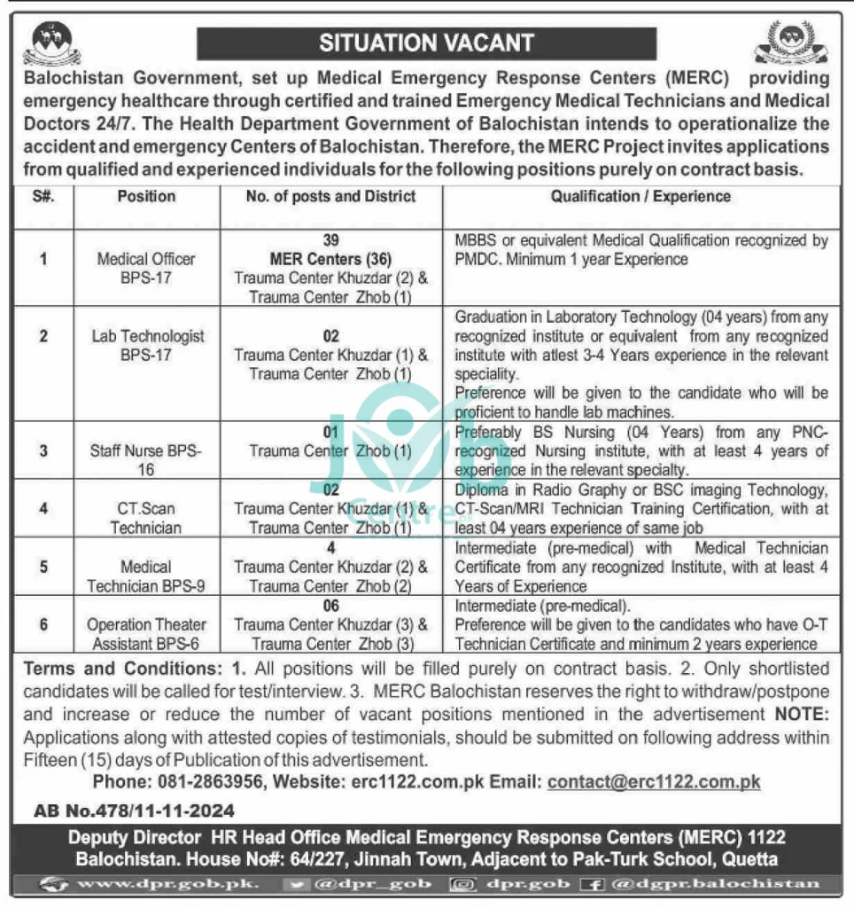 Medical Emergency Response Centers MERC Jobs 2024 Advertisement