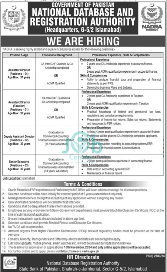 National Database & Registration Authority NADRA Jobs 2024 Advertisement