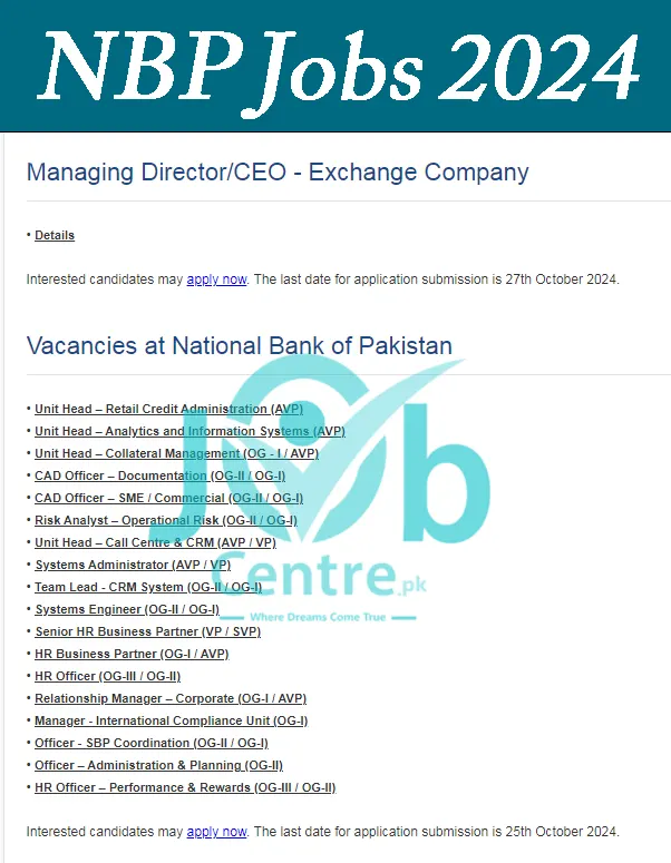 NBP Careers 2024 Advertisement