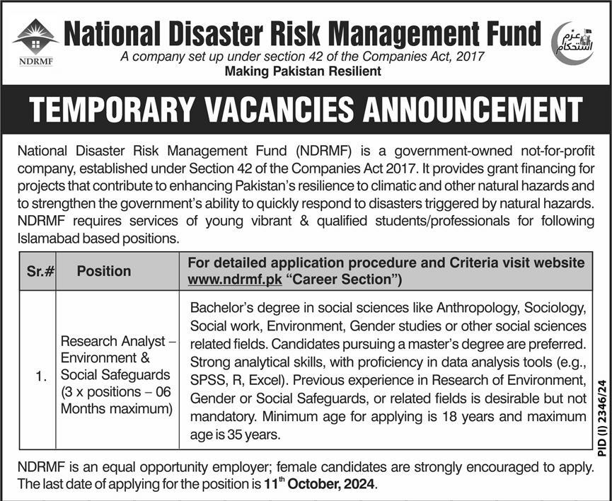 National Disaster Risk Management Fund NDRMF Jobs 2024 Advertisement