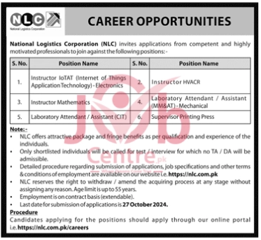 National Logistics Corporation NLC Karachi Jobs 2024 Advertisement