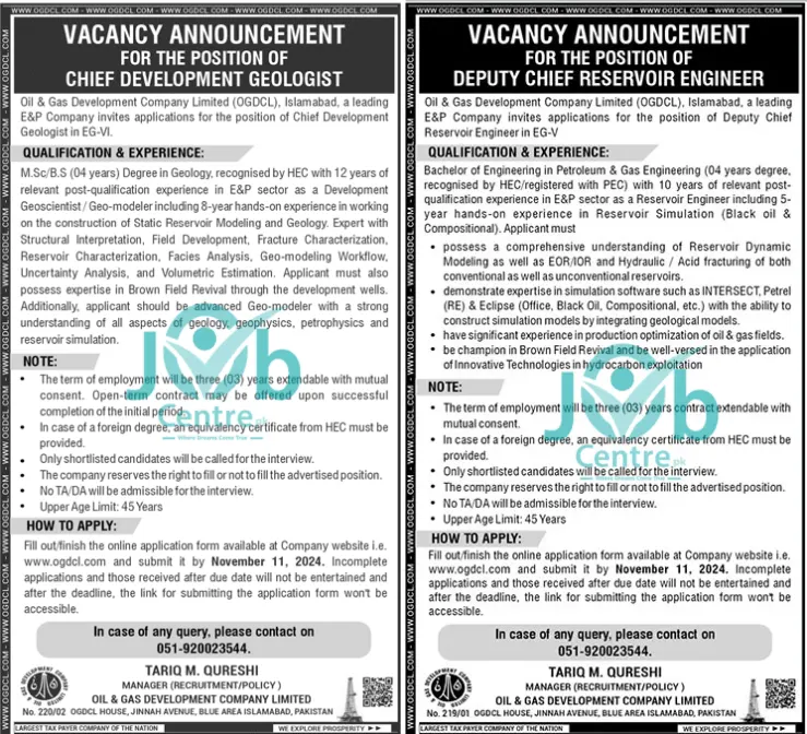 OGDCL Jobs Advertisement