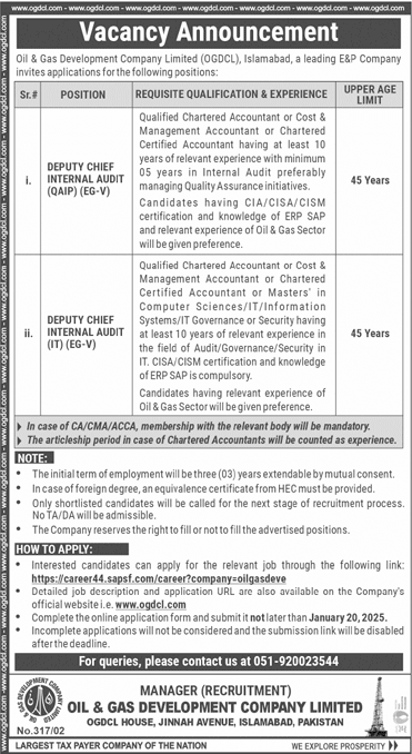 Latest OGDCL Jobs in Islamabad January 2025 Advertisement