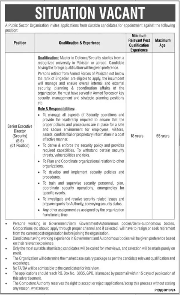 PO Box 3035 GPO Islamabad Jobs 2025 Advertisement