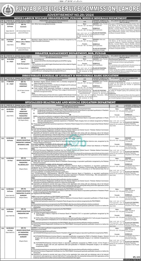 PPSC Advertisement No 29 Jobs 2024 Page # 01