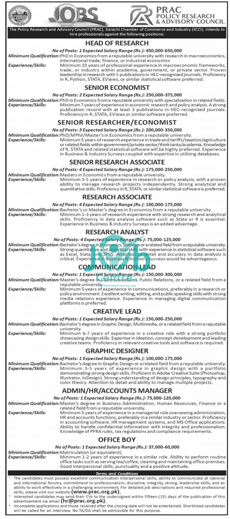 Policy Research & Advisory Council PRAC Jobs 2024 Advertisement