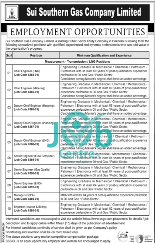 Sui Southern Gas Company Limited SSGC Jobs 2024 Advertisement